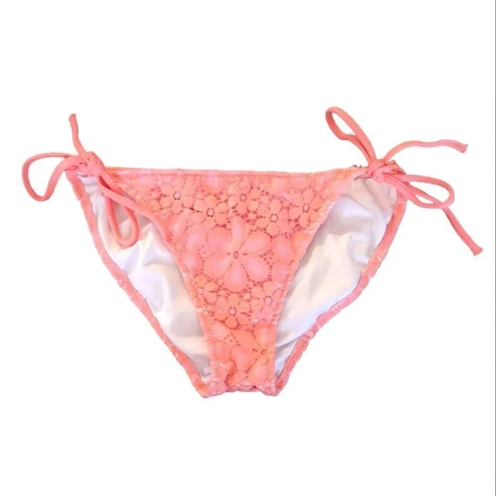 Victoria's Secret 2015 Floral Neon Crochet Side‎ Ties Swim Bottoms Medium